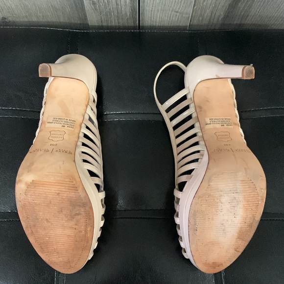 White House Black Market Cream Patent Leather Open Toe Criss Cross Shoes Size 6M - Picture 11 of 11